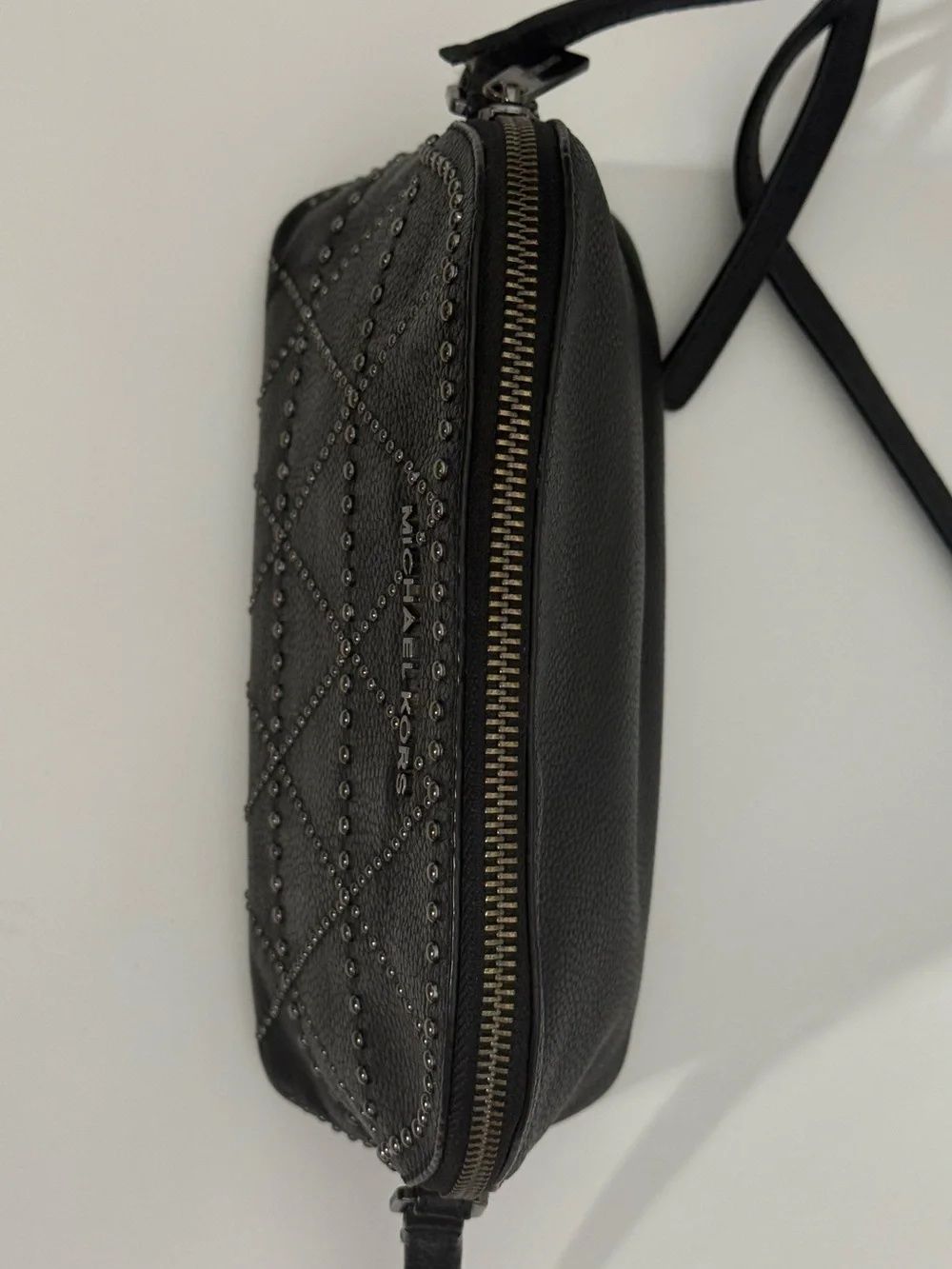 Michael Kors Adele Black Studded Pebbled Leather Dome Crossbody Bag